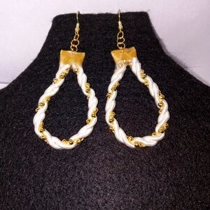 Earrings Twisted Cord With Gold-tone Accents Handcrafted